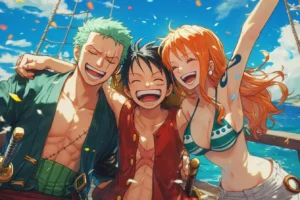 Zoro, Luffy and Nami celebrating